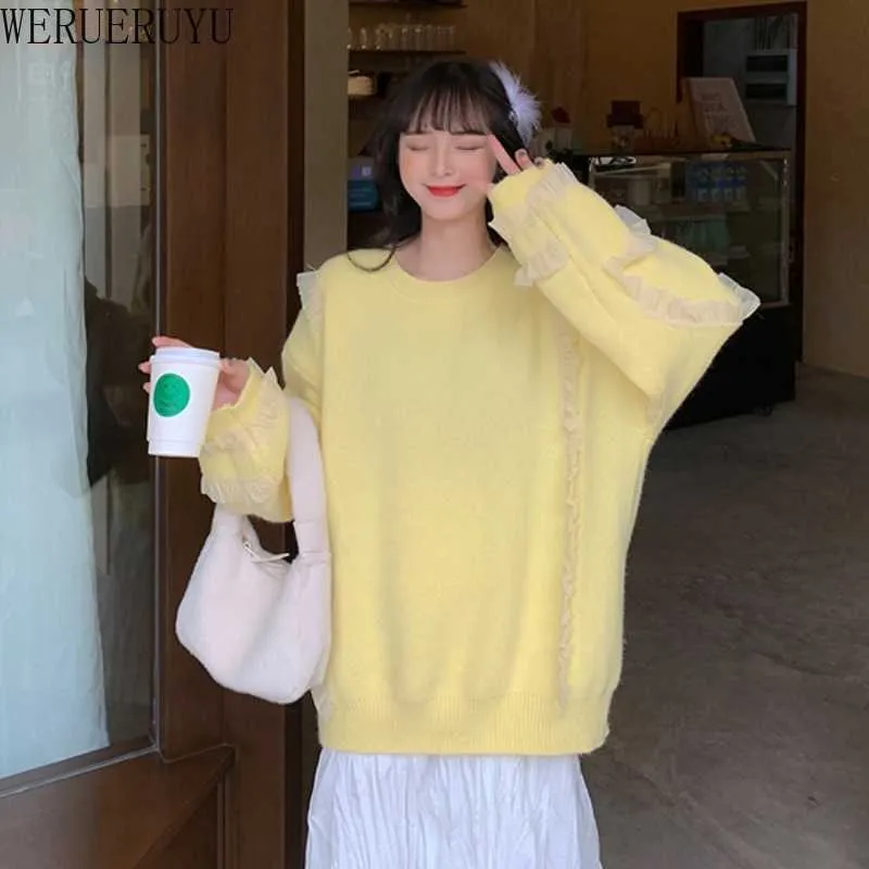 WERUERUYU cute Korean style Women's Sweater Loose Thick Harajuku Clothing For Women long sleeve vintage knitted sweater 210608