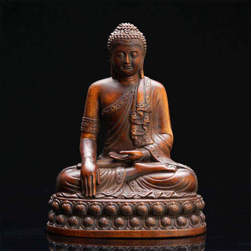 Temple religieux Statue de Bouddha thaïlandais Sculpture en bois Buis chinois Sculpture en bois Fournitures de prière Décoration de la maison 211105