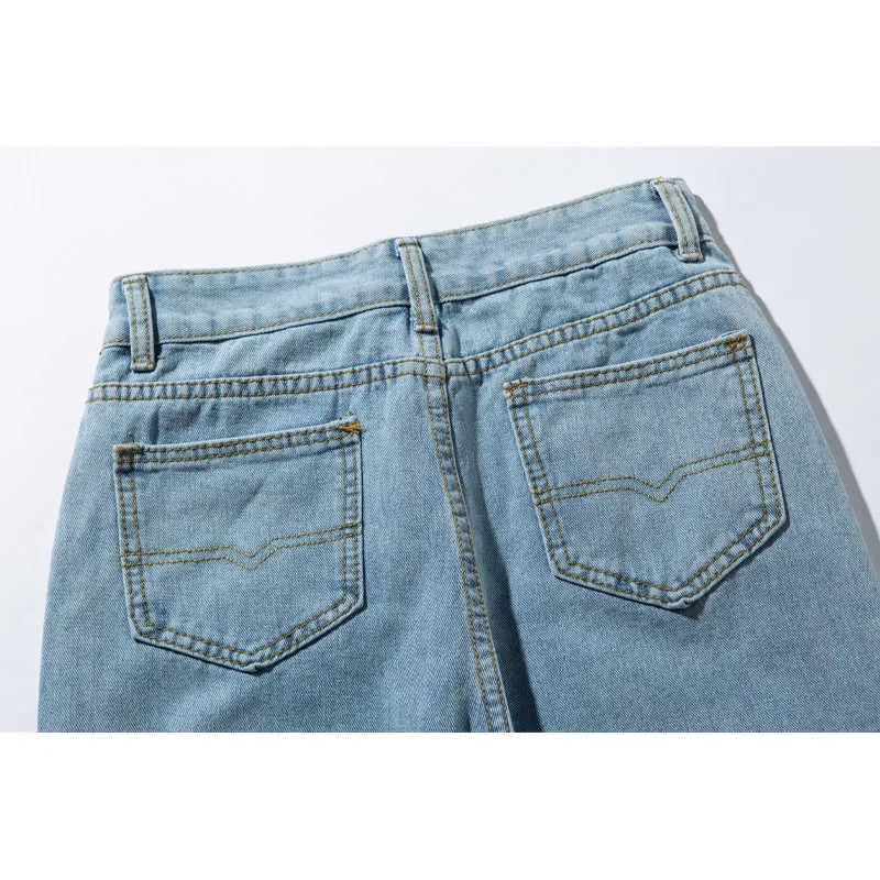 Jeans à jambes larges taille haute femmes ing Vintage Baggy décontracté pantalon droit maman Denim pantalon grande taille 210809