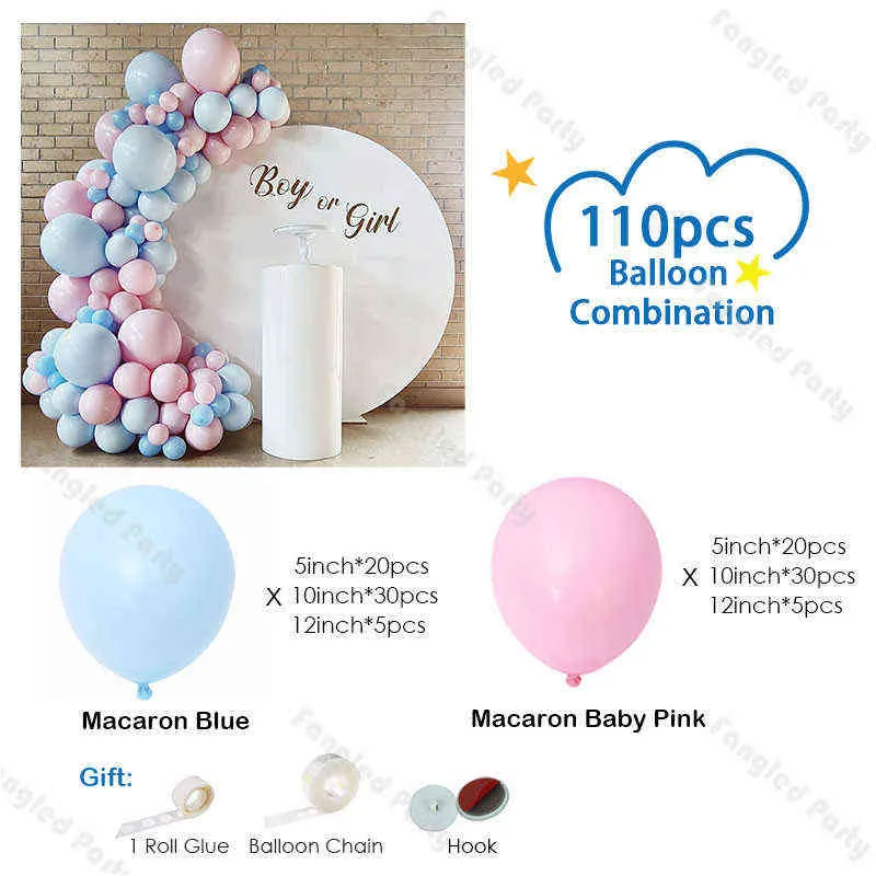110 sztuk Baby Pink Balloon Garland Baby Shower Ballon Arch Płeć Wyświetl Macaron Blue Valentine Day Urodziny Wesele Decor 211216