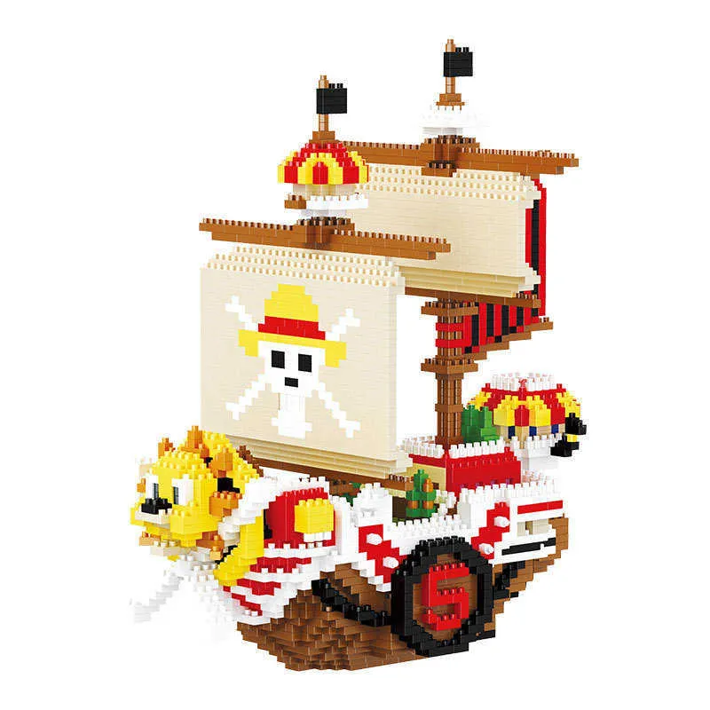 Magnétisme Mille Ensoleillé Mini Brique One Piece Pirates Ship Figures Modèle 3D Anime Micro Building Block Jouet Pour Enfants Cadeau D'anniversaire Q0723