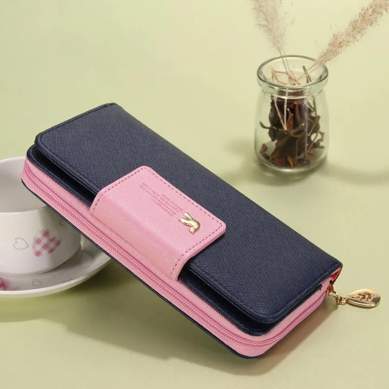 Casual Solid Color Long Wallet Clutch For Women Simple Fashion Coin ID Card Holder Purse Ladies Retro PU Leather Phone Purse