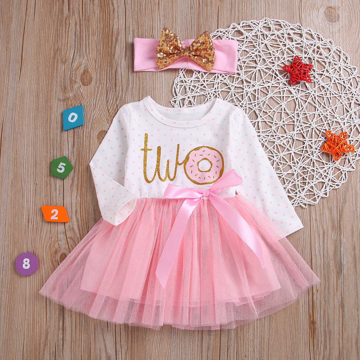 Infantil bébé rayé 1er 2ème 3ème anniversaire smash gâteau robe petites filles à manches longues tutu tenue décontractée pour les tout-petits 210529