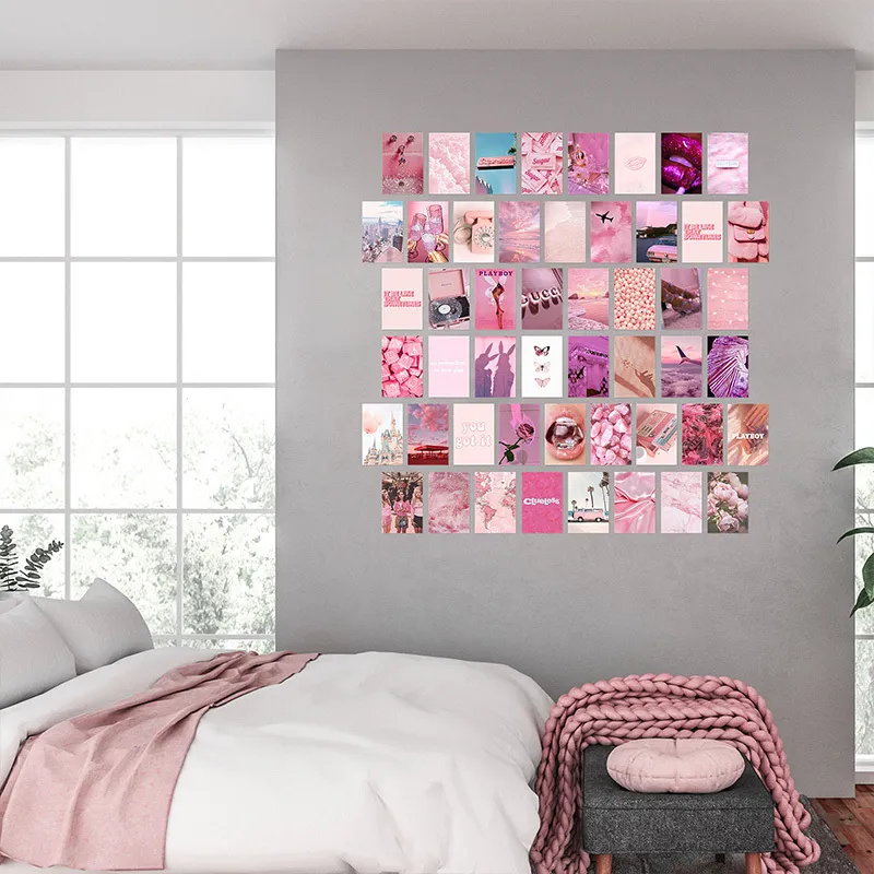 벽 콜라주 프린트 키트에 대 한 핑크 미어 사진 여자 벽 아트에 대 한 따뜻한 컬러 룸 장식 룸 기숙사 포스터 210310