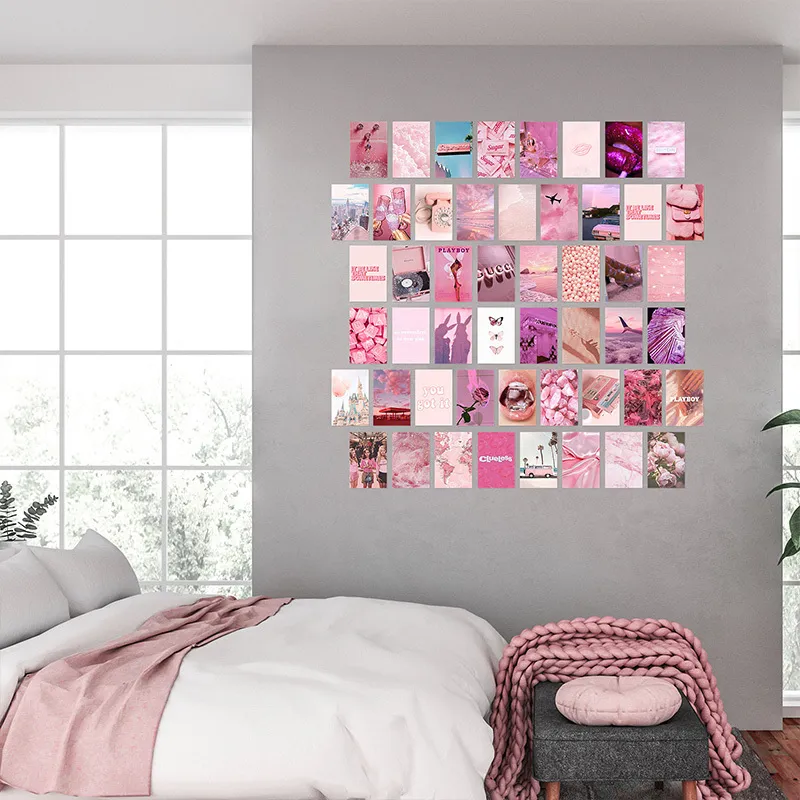 image esthétique rose pour les kits d'impression de collage mural décor de chambre de couleur chaude pour les filles impressions d'art mural pour affiche de dortoir de chambre 210310