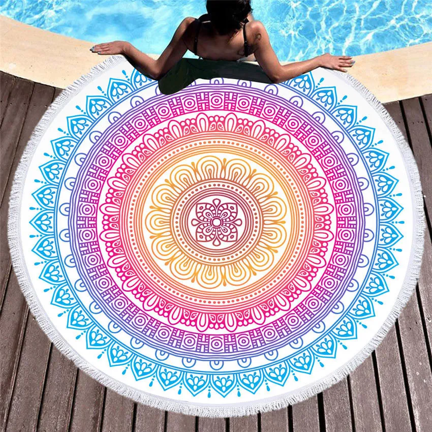 Mandala Serviettes rondes Été Géométrique Épais Bain Douche Serviette 150cm Cercle Plage Nager Yoga Tapis Cover Up serviette de plage Y200429