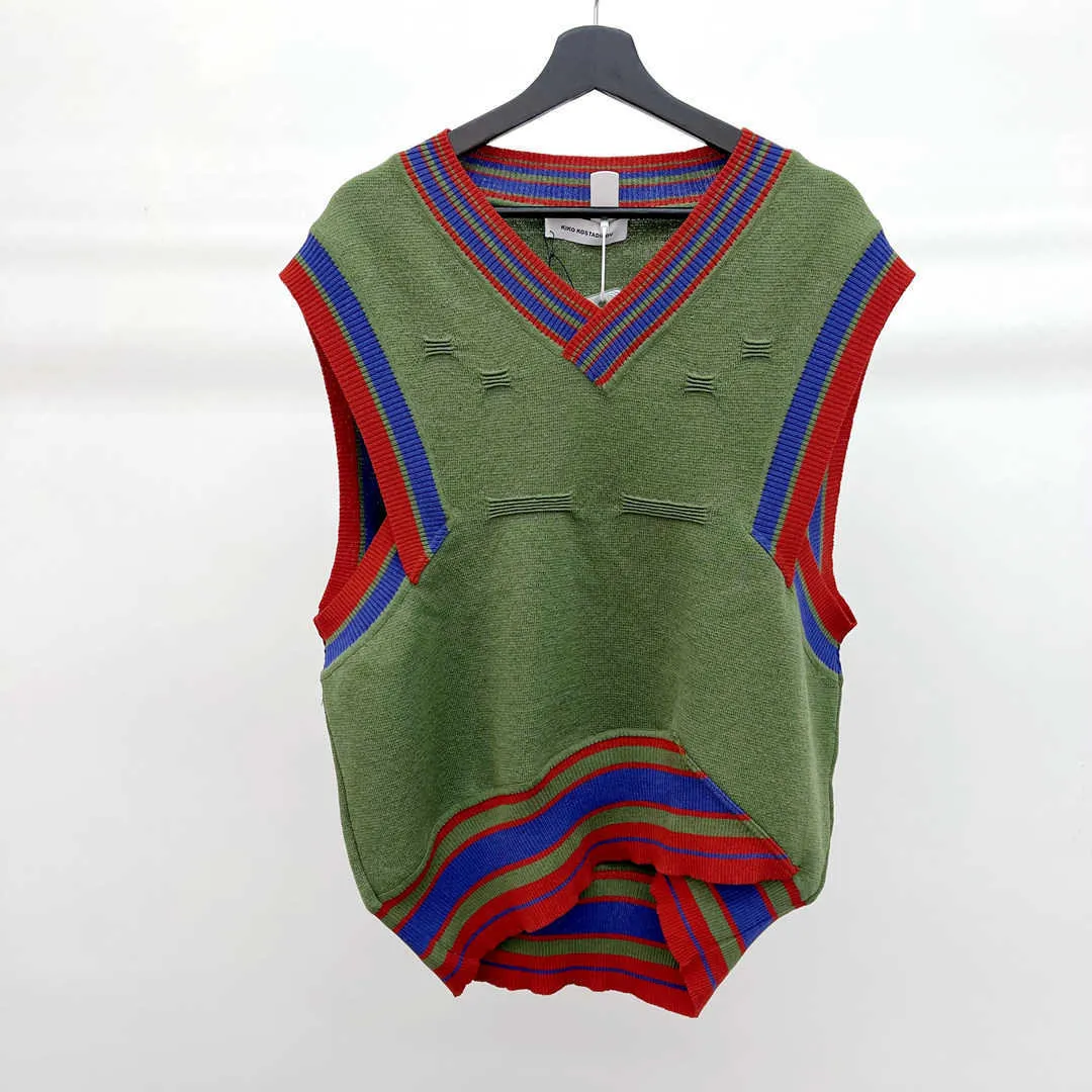 Gilet Fla indépendant Kiko kostadinov style 21aw laine tricotée épissage mélangé pull gilet