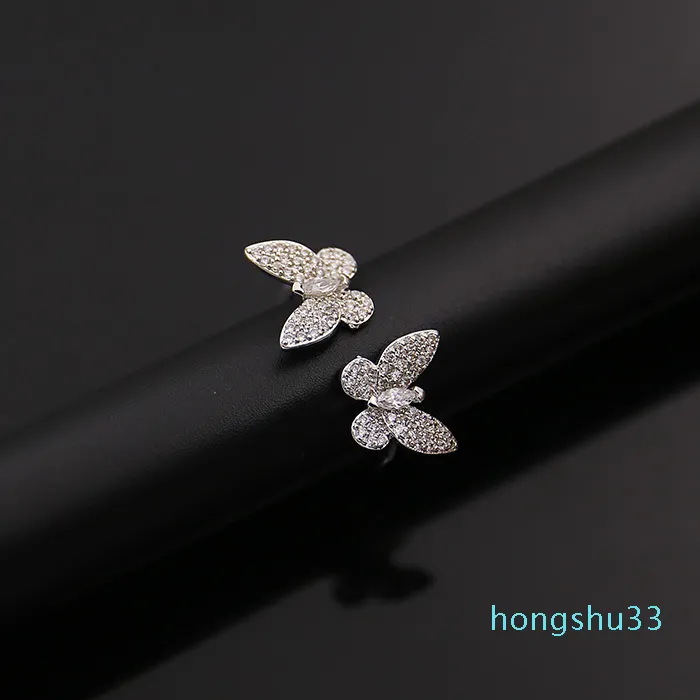 Fashion Classic 4 Four Leaf Clover Open Butterfly Band Rings S925 Silver 18K Gold with Diamonds for Women&Girls Valentine's M277g