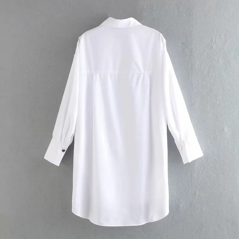 Top Frauen Weiße Button-up-Shirts Frau Sommermode Casual Langarm Asymmetrischer Saum Übergroße Damenbluse 210519