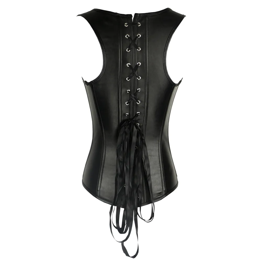 Corset en cuir synthétique fort et Sexy gothique Steampunk Bondage haut Punk Corsets taille formateur 8276242I