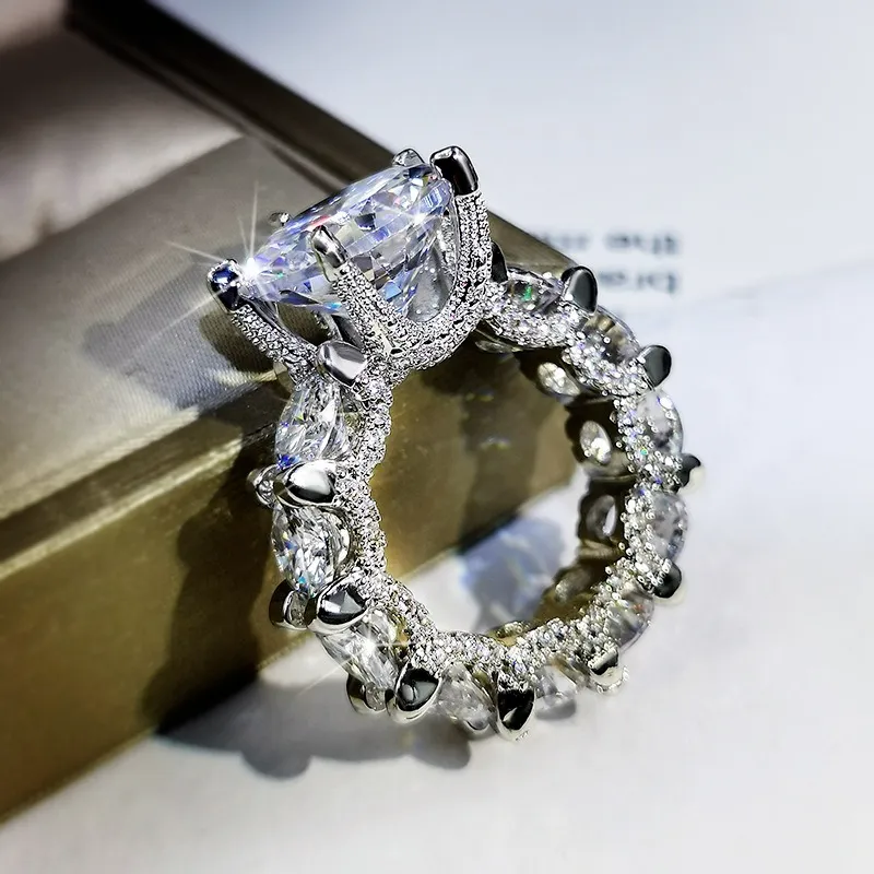 Jóias Princesa Anel de Casamento Full Diamond Bling Zirconia CZ noivado Ringue8000115