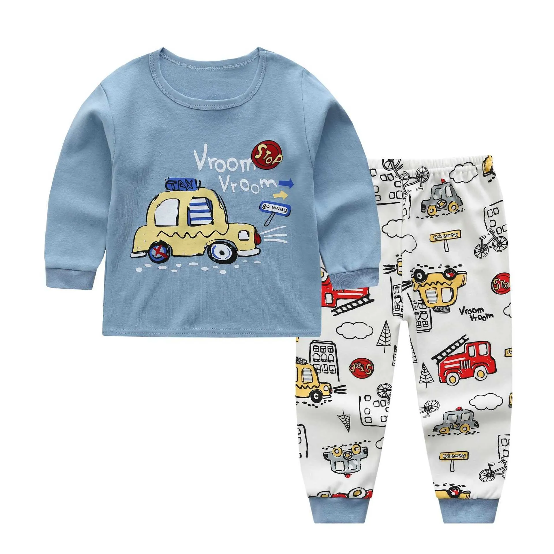 Unisex Nachtwäsche Anzüge Baumwolle Volle Kinderkleidung T-Shirts Hosen 2-teiliges Set Frühling Herbst Cartoon Kinder Junge Mädchen Pyjamas 210915