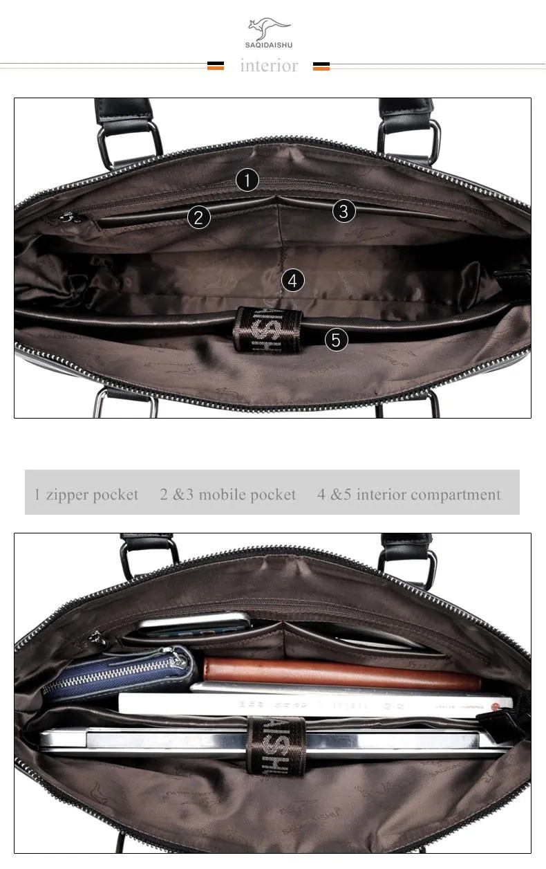 Mężczyźni Kolejne Kolejne Laptop Borda biznesowa Jakość PU Formal Work Bags Duża torebka Męska torebka 216t