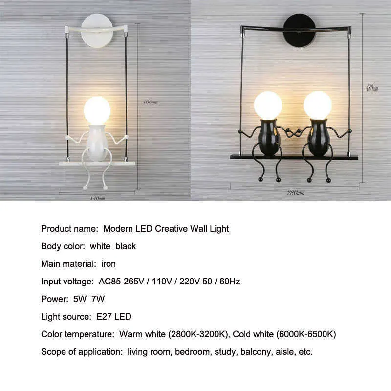 Modern fashion creative wall lamp LED bedside Nordic doll iron dwarf children's room hanging decorative 210724