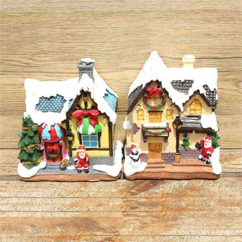 Christmas Decoration Village Collection Figurine Building House with Santa Claus Led Lighting Home Fireplace Ornament