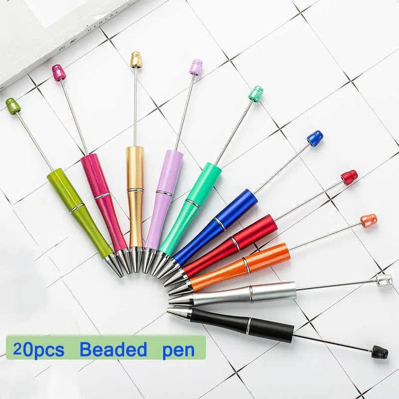 20 pezzi da ballpoint penna perle fai -da -da -te penna personalizzata in plastica in grado di scrivere forniture di articoli di cartoleria 2110258538532