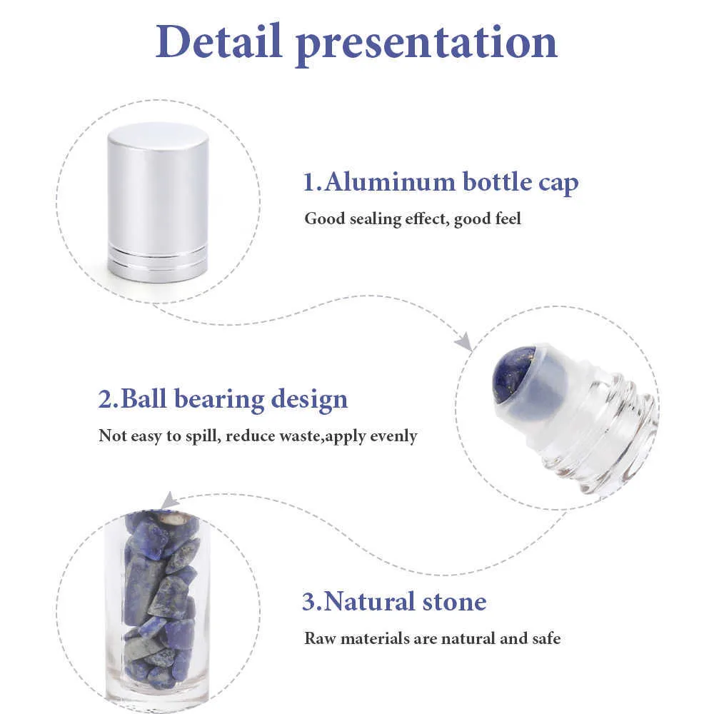 Bottiglia di pietre semipreziose di olio essenziale di pietra preziosa da 10 pezzi riutilizzabile roll-on di stoccaggio a rulli curativi chip di cristallo
