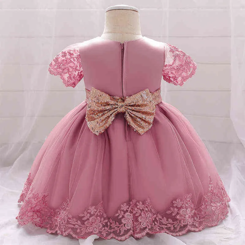 Summer Lace Bow Sequined Christening Princess Toddler Birthday Party Ball Gown Baby Girl Dress Newborn Children Baptism 1 Year G1129