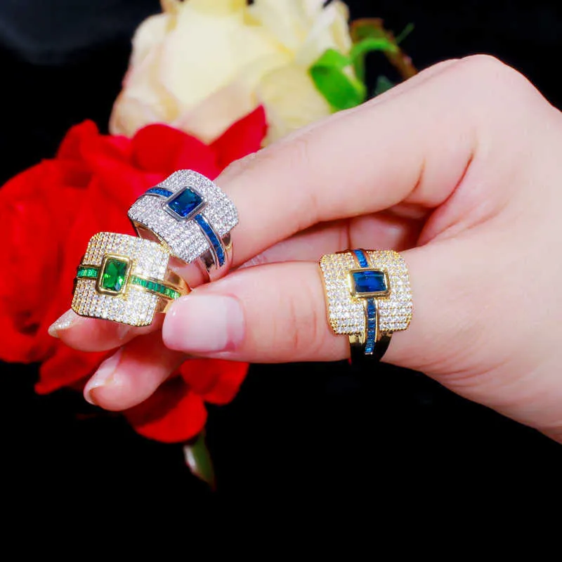 Luxe magnifique coupe carrée pierres de zircone cubiques grandes bagues de mariage féminines de fantaisie bijoux de fiançailles pour femmes R1 210714