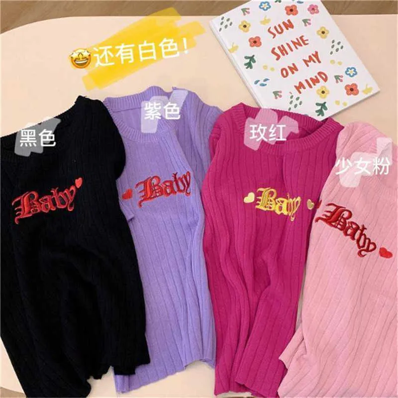 Korea Stil Baby Stickerei Rosa T Shirts Frauen Harajuku Sommer Stretch Gestrickte Kurzarm Crop Top T T-shirt Femme Y0629
