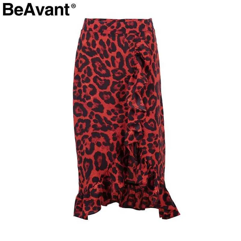 Beavant Leopard Print spódnice marszczenia Eleganckie syrenę midi spódnicę zamek błyskawiczny