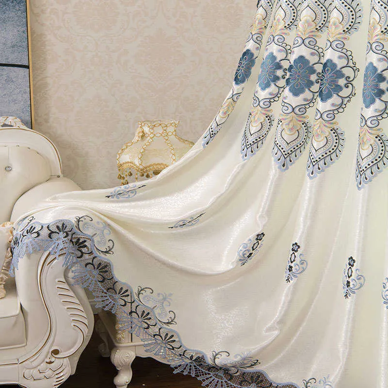Rideaux de style européen pour salon salle à manger chambre à coucher rideau de broderie haut de gamme tissu épais cantonnière rideau tulle personnalisé 210712