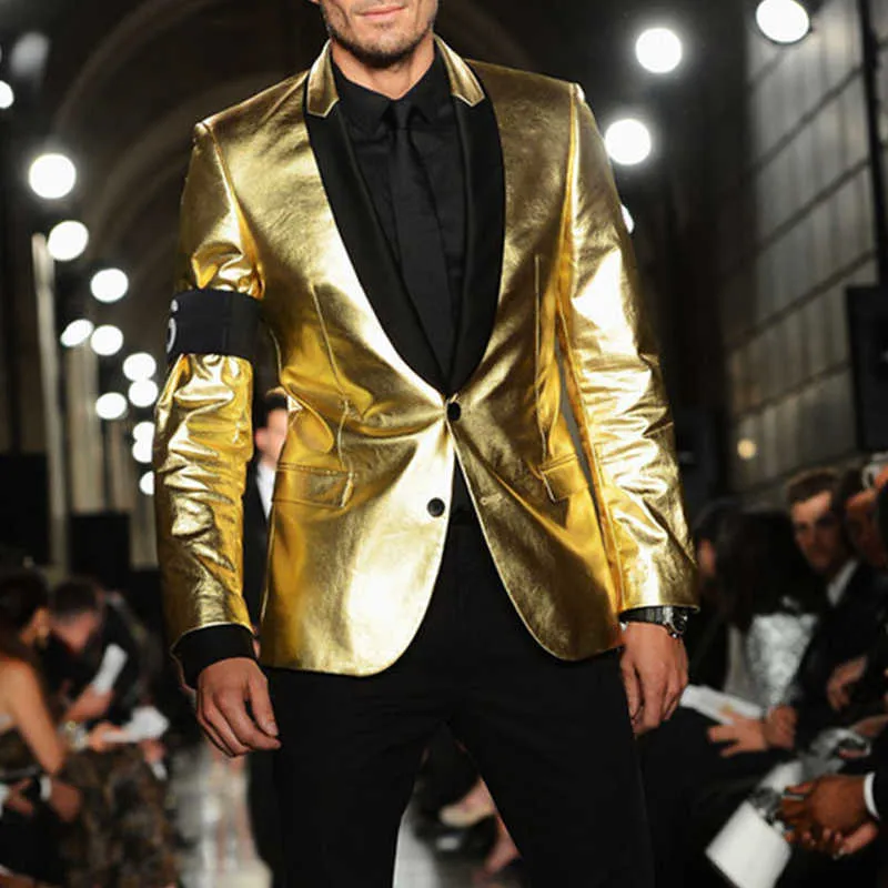 Shining Gold Slim Fit Prom Män Passar för Middag Kväll Party Bröllop Brudgum Tuxedos Man Fashion Blazer med svarta byxor x0909