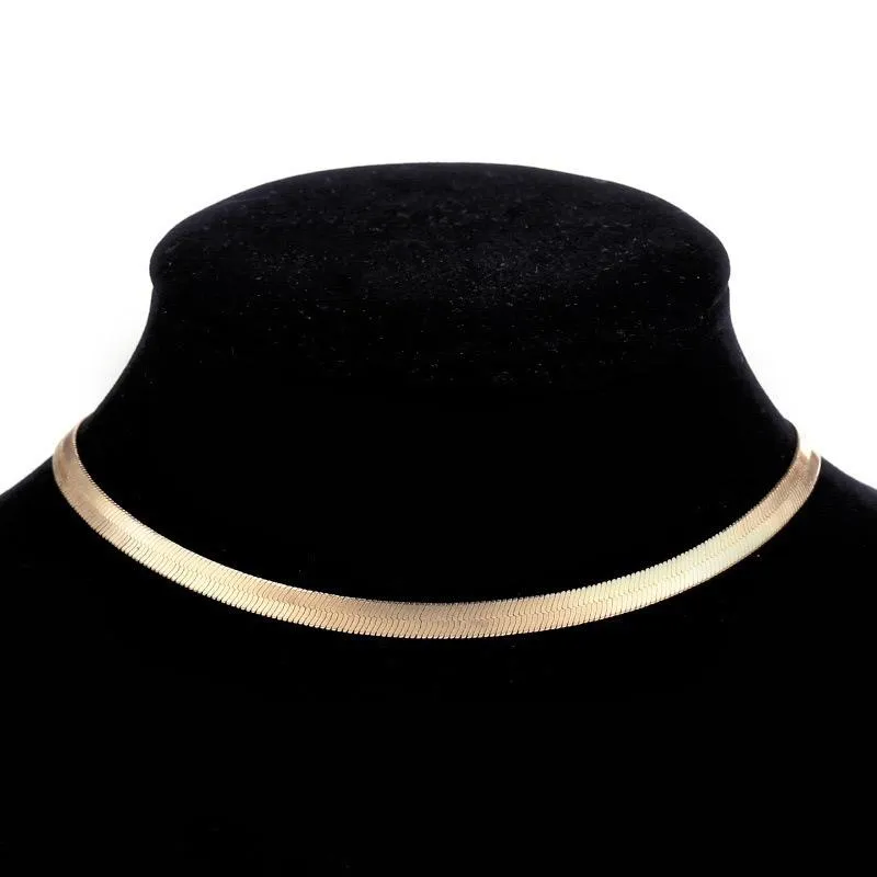 Kedjor 3 4 7mm bred vintage orm benhalsband för kvinnor män platt fiskbens kedja chokers guld fyllda miami smycken gåvor268k