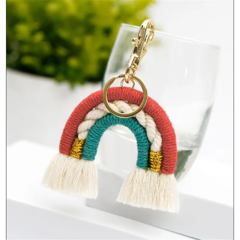 Keychains Boho Rainbow Tassel Woven Keychain Car Keyring Holder Bag Wallet Purse Decor Art Key Chain Auto Interior Accessories262y