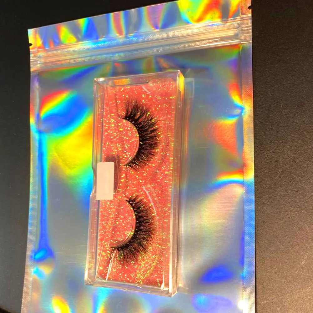 100 unidsbolsas de sellado láser holográficas transparentes bolsa de almacenamiento de paquete de pestañas