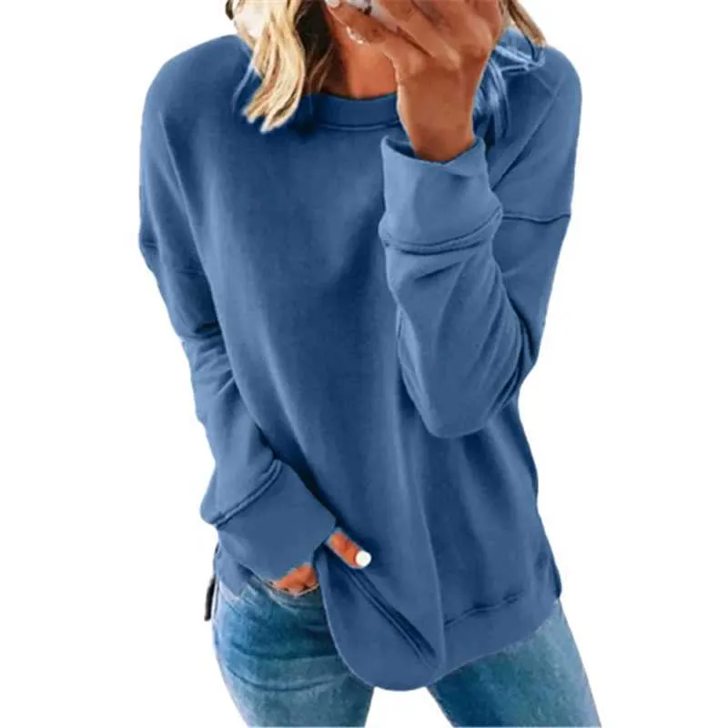 Large Size Autumn Women Tops Casual O-Neck Long Sleeve Black Blue Loose T Shirts Streetwear Female Oversized Solid Tee Shirt 5XL 210526