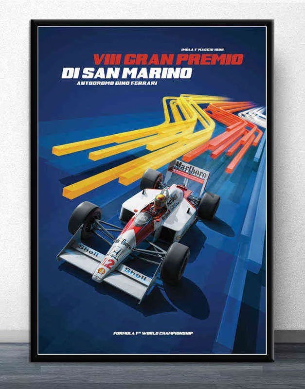 Ayrton Senna F1 Formel Mclaren Weltmeister Rennwagen Poster Drucke Wandkunst Leinwand Bild Gemälde für Wohnzimmer Dekor H1110