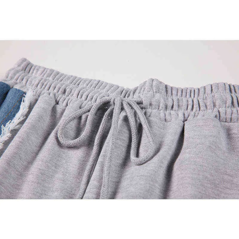 Pantalons de survêtement pour femmes 2021 Automne Nouveau Denim Patchwork Baggy Pantalon Mode Casual Pantalon Surdimensionné Conception Femme Joggers Streetwear Y211115