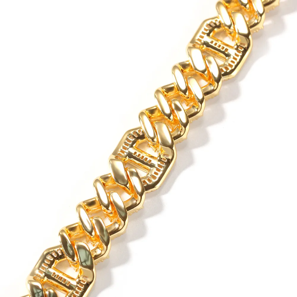 Hiphop 14 mm diamant Miami Prong Cubaanse schakelarmbanden 18KT goud gevuld Iced Icy Cubic Zirconia sieraden 8 inch Cubaanse armband 348t