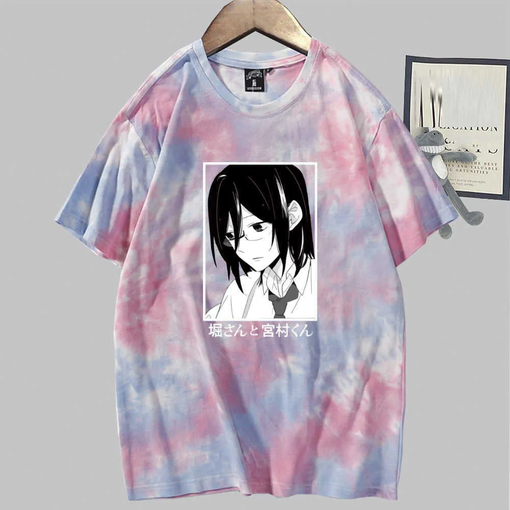 Anime Hori San à Miyamura Kun T-shirt d'été à manches courtes et col rond Tie Dye Y0809