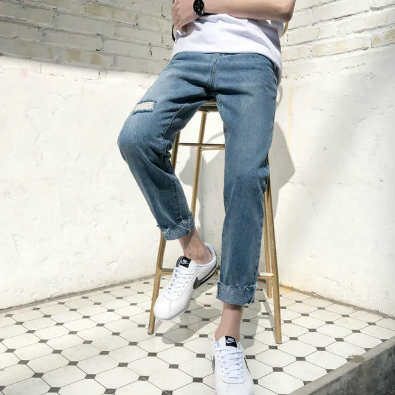 Jeans Men Retro Loose Harem Jean Ripped Hole Beggar Boys Trouser Chic Fashion Light Burrs Casual Student Korean Stylish New Soft X0621