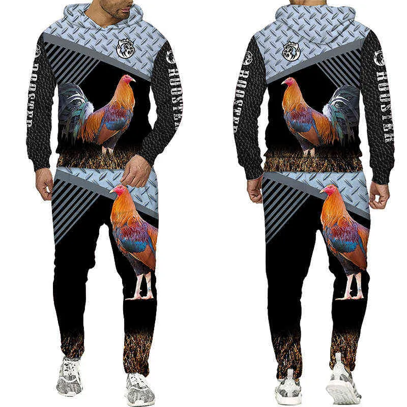 Fajne Rooster Hunting Camo 3D Printed Bluzy Bluza Spodnie dresowe Unisex Unisex Męski Dres Mody Odzież męska G1217