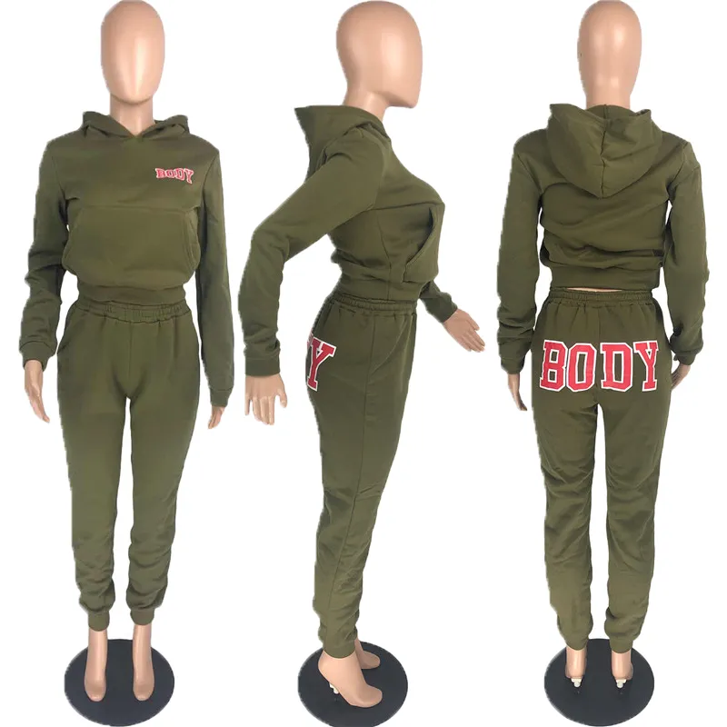 Kış Bayan Eşofman Uzun Kollu Hoodies Kıyafetler 2 Parça Set Koşu Sportsuit Moda Sweats Seksi Kırpma Üst Kapüşonlu K7528