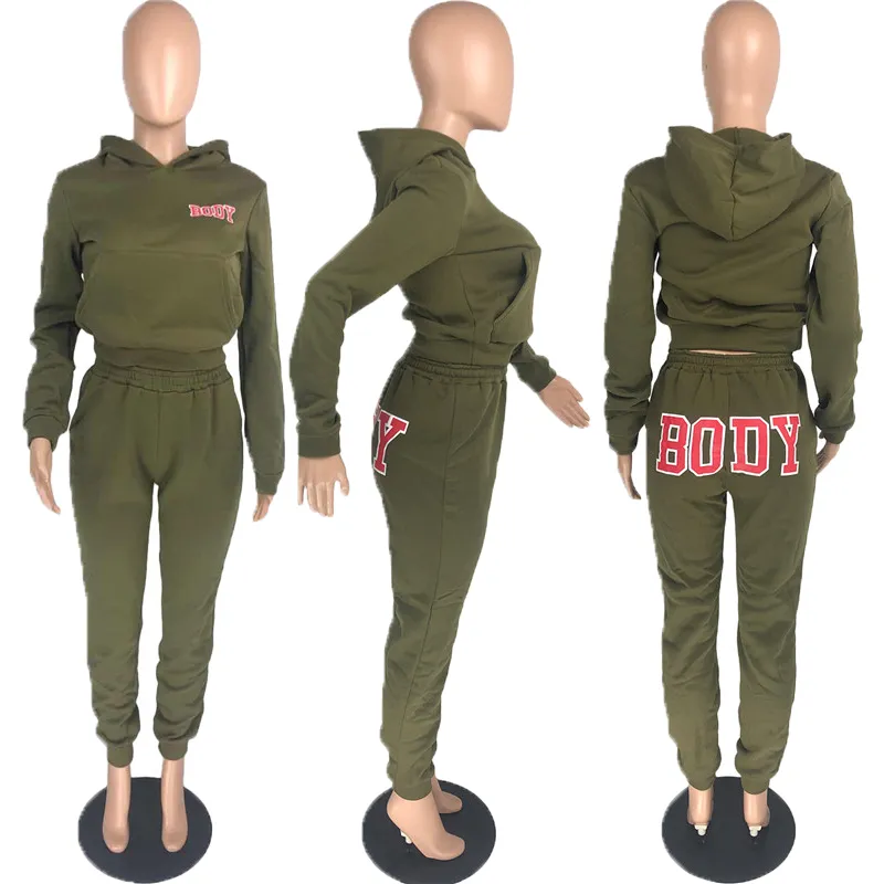 Winter Womens Tracksuits Långärmad Hoodies Outfits Set Jogging Sportsuit Fashion Sweatshit Sexig Crop Top Hooded K7528