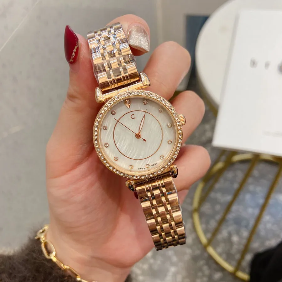 Modemerk Horloges Vrouwen Meisje Pretty Crystal stijl Stalen Matel Band Polshorloge CHA49320E