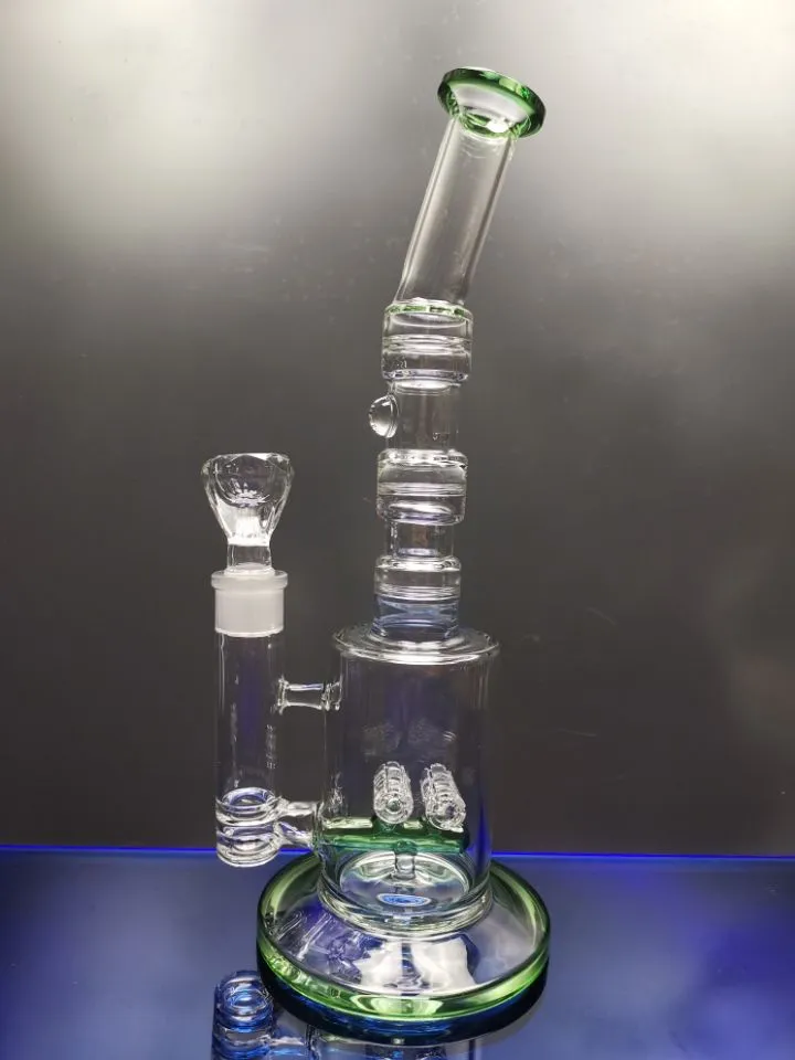 Green Bong Dab Rig Hookahs Gridded Inline Perc Återvinn oljeledningar Bongs med 18,8 mm Joint Heady Glass for Smoking Zeusart Shop