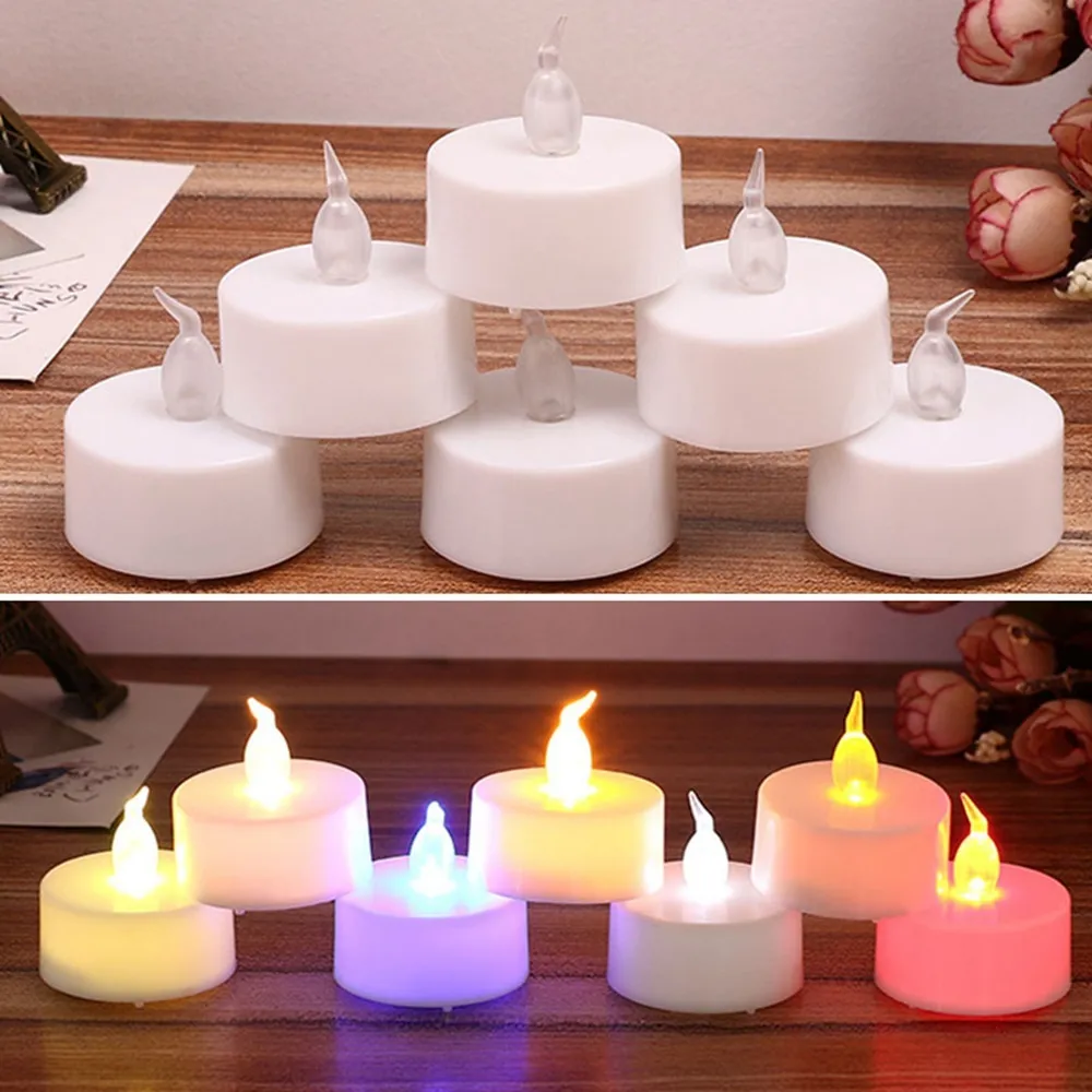 24 stks / partij LED Kaars Theelicht Batterij Powered Lamp Kleur Simulatie Flame Tea Light Wedding Home Party Decoratie Fake Candles 210310