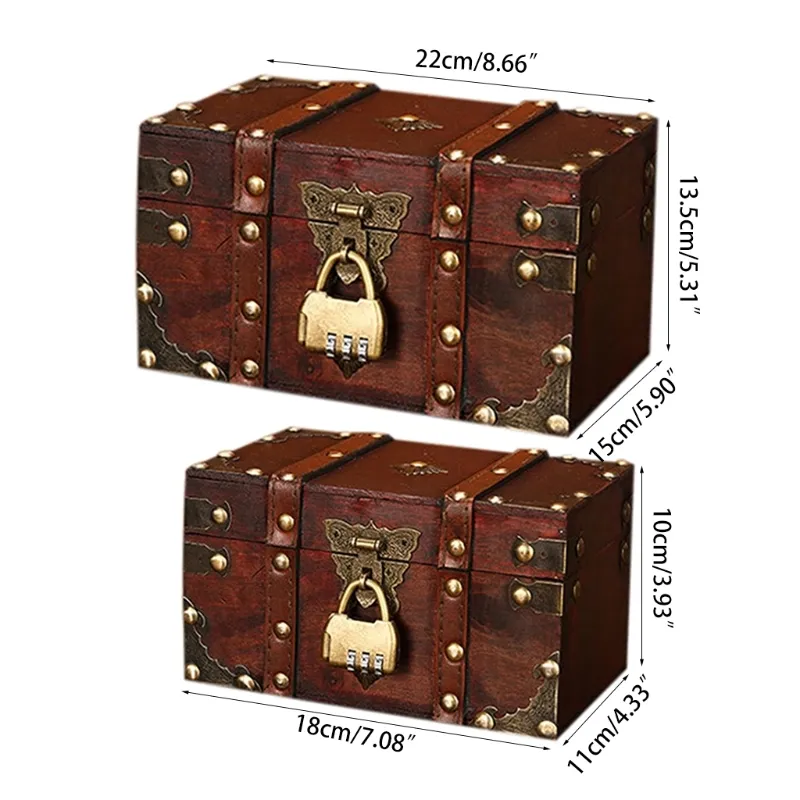 Coffre au trésor rétro avec serrure Boîte de rangement en bois vintage Bijoux de style antique 210315