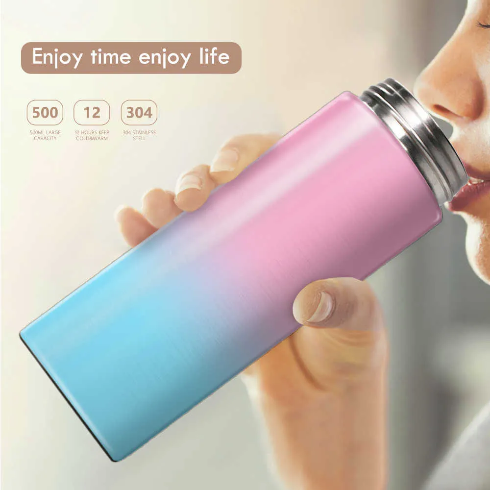 500ml thermo garrafa térmica copo flasks de vácuo térmica de aço inoxidável para tampa de chá LED temperatura inteligente exibição Água potável 210615