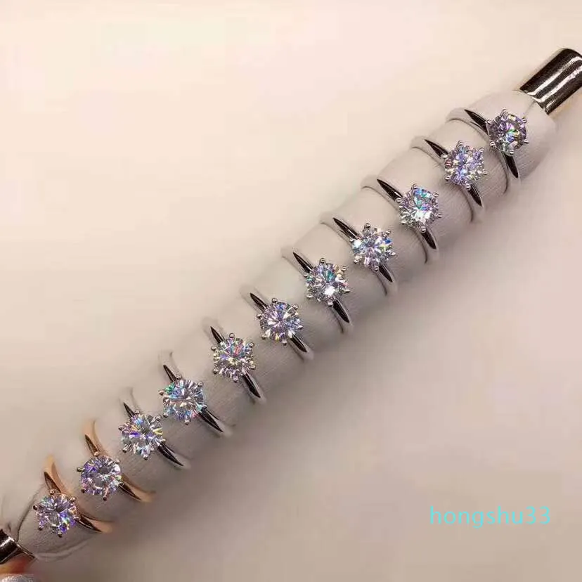 925 zilveren Moissanite-gecertificeerde diamanten ringtest Canon Classic 6 Claw Crown-ontwerp D F-kleur VVS Clarity 3EX Eternal Cut Shine226V