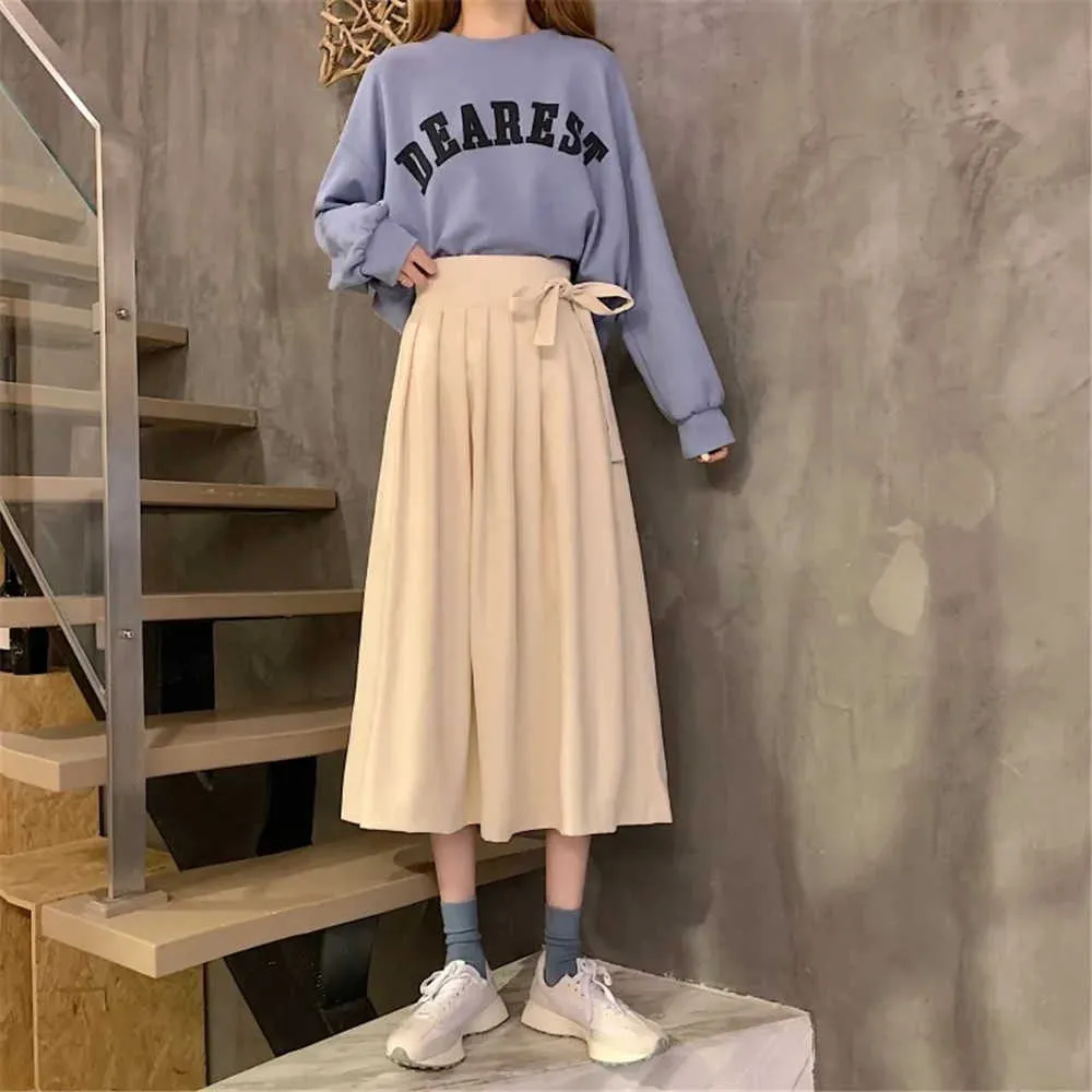 White Black Lace-Up Chic A-Line Pleated Skirt Spring Summer Women Skirts Korean Preppy Style Vintage High Waist Patchwork Solid 210619