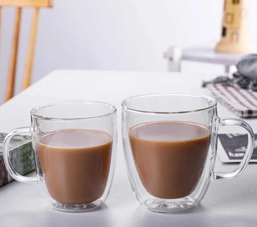 Café xícaras de vidro duplo copo caneca transparência agregado familiar atacado preço de fábrica especialista qualidade Último estilo original