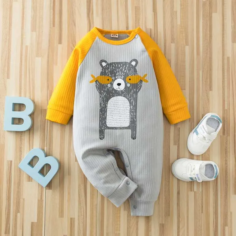 Otoño Kintted ropa de bebé de manga larga de algodón infantis ropa mameluco traje de dibujos animados ropa bebe nacido niño niña 210816