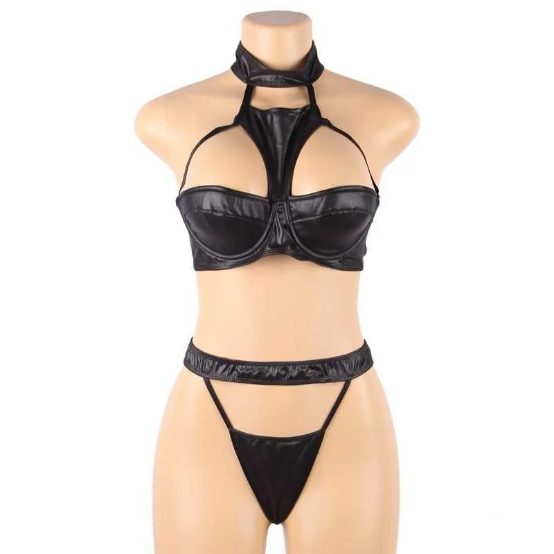 Set sexy comeondear lingerie set for women Black en cuir en cuir noir