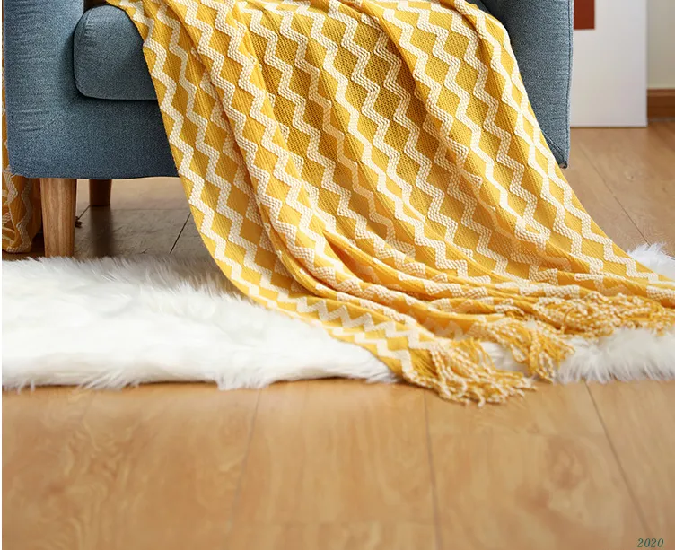 Four Seasons Strikkad Sofa Blanket Sänghandduk Tassel Sommarkontor Luftkonditionering Lunchpaus Nap Blanketter
